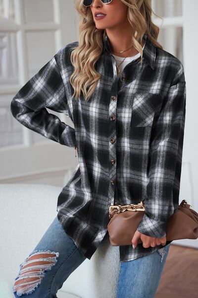 swvws Plaid Button Up Dropped Shoulder Outerwear