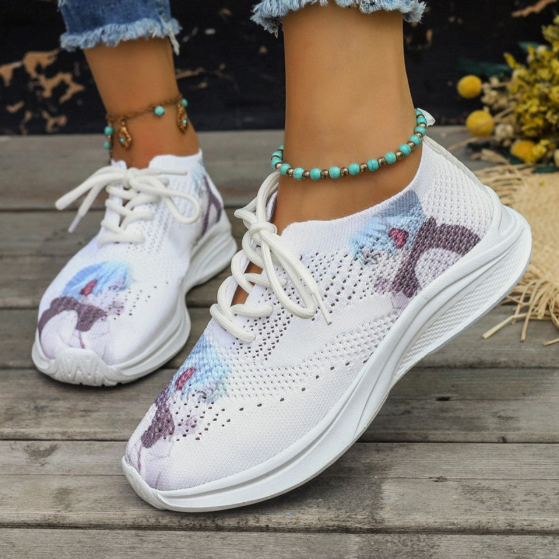 swvws - White Casual Sportswear Daily Frenulum Printing Round Mesh Breathable Comfortable Out Door Shoes