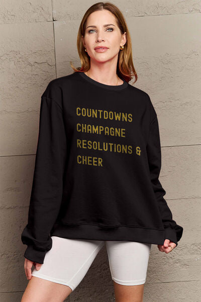 swvws Simply Love Full Size COUNTDOWNS CHAMPAGNE RESOLUTIONS & CHEER Round Neck Sweatshirt