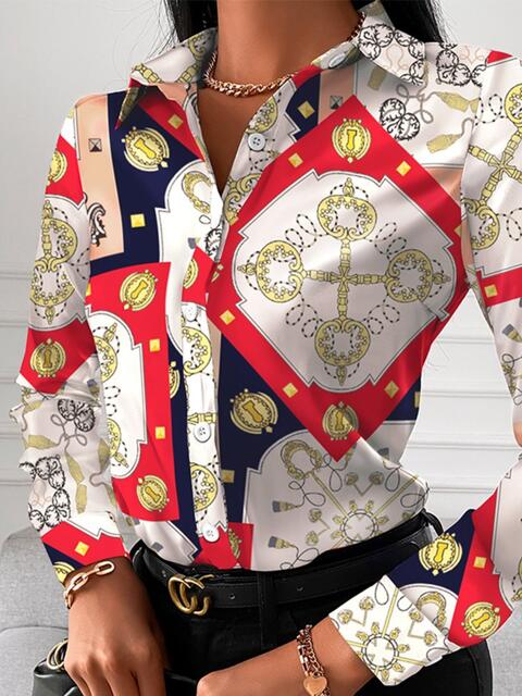 swvws Printed Collared Neck Long Sleeve Shirt