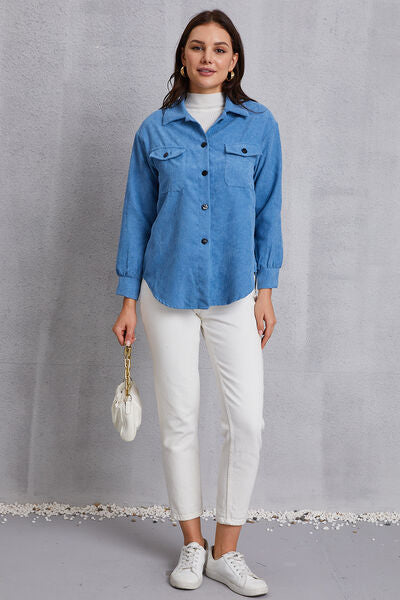 swvws Pocketed Button Up Dropped Shoulder Jacket