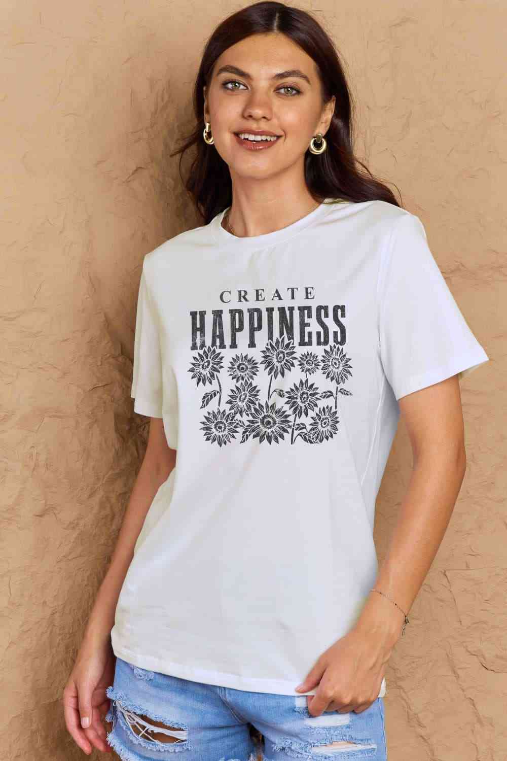 swvws Simply Love Full Size CREATE HAPPINESS Graphic Cotton T-Shirt