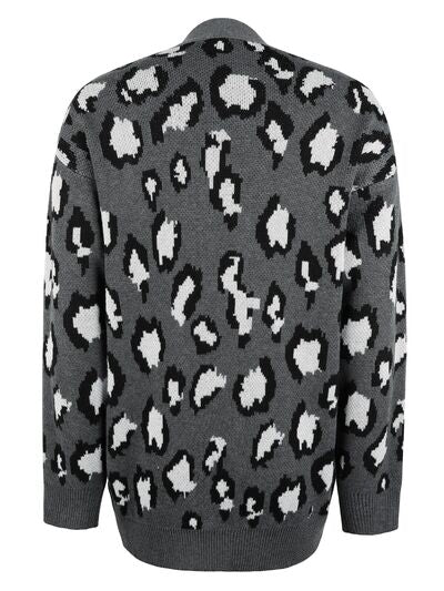 swvws Leopard Open Front Dropped Shoulder Cardigan