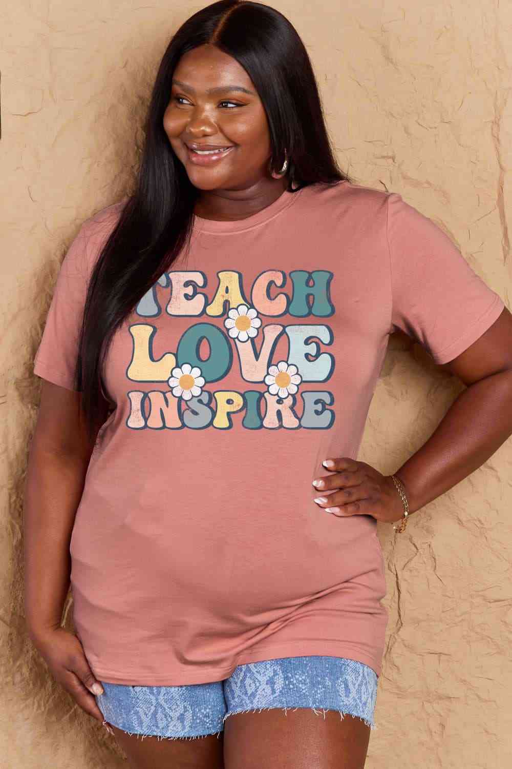 swvws Simply Love Full Size TEACH LOVE INSPIRE Graphic Cotton T-Shirt