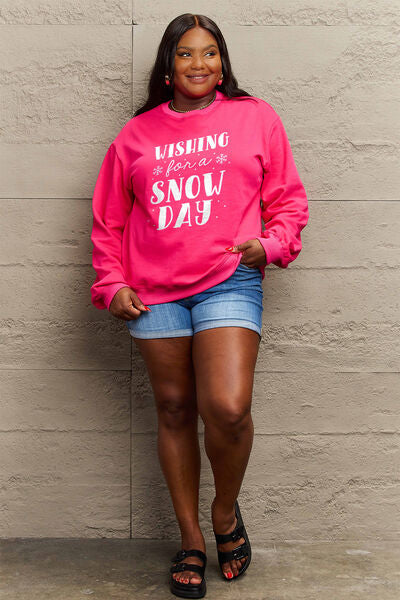 swvws Simply Love Full Size WISHING FOR A SNOW DAY Round Neck Sweatshirt