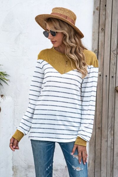 swvws Striped Round Neck Long Sleeve T-Shirt