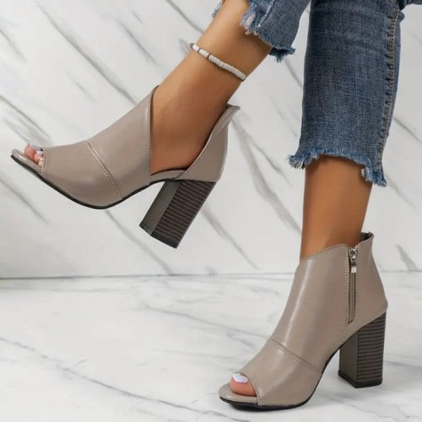 swvws - Grey Casual Patchwork Asymmetrical Fish Mouth Out Door Wedges Shoes (Heel Height 3.54in)