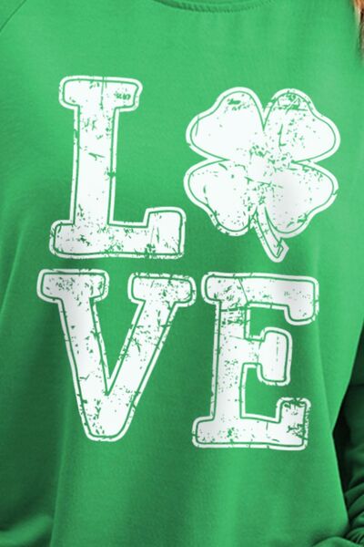 swvws LOVE Lucky Clover Round Neck Sweatshirt