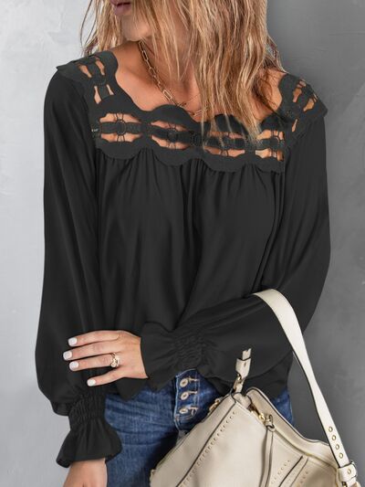 swvws Cutout Square Neck Long Sleeve Blouse