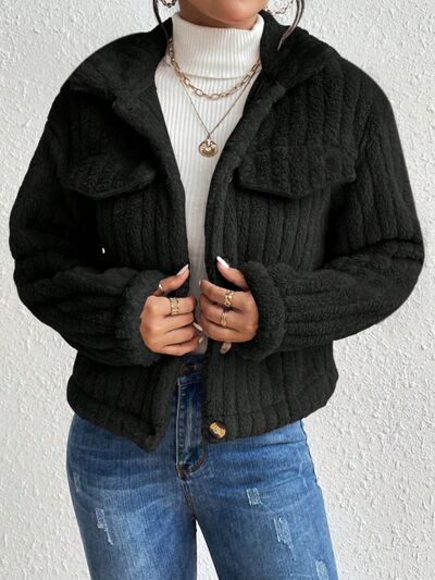 swvws Fuzzy Button Up Collared Neck Jacket