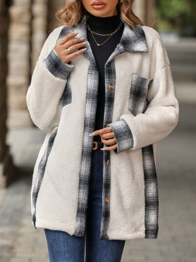 swvws Plaid Contrast Dropped Shoulder Coat