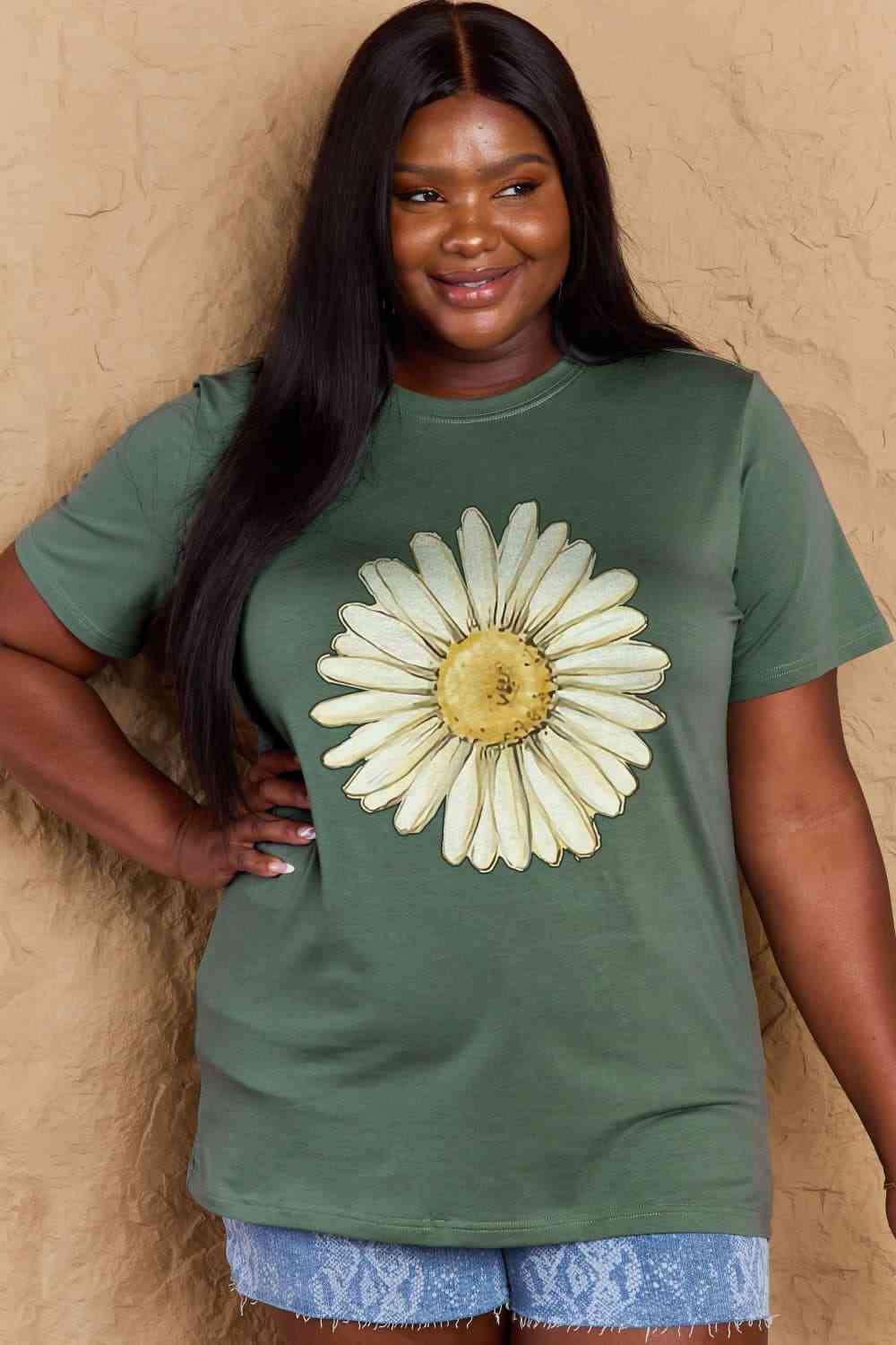 swvws Simply Love Full Size FLOWER Graphic Cotton Tee