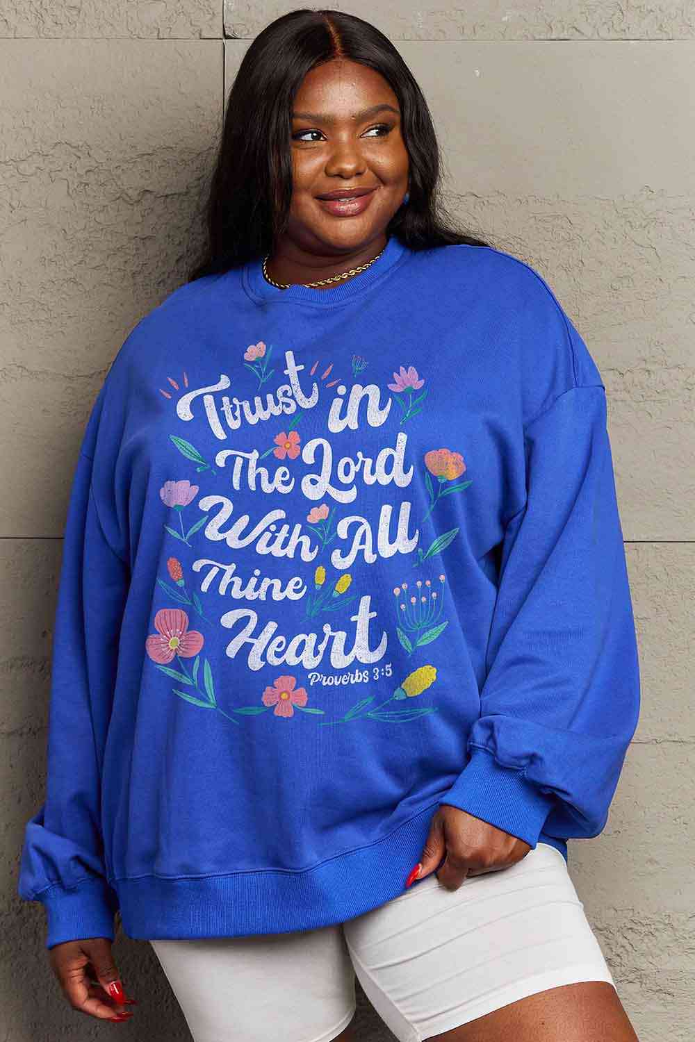 swvws Simply Love Full Size Flower Slogan Graphic Sweatshirt