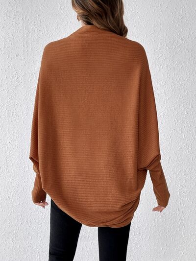 swvws Ribbed Open Front Lantern Sleeve Cocoon Cardigan