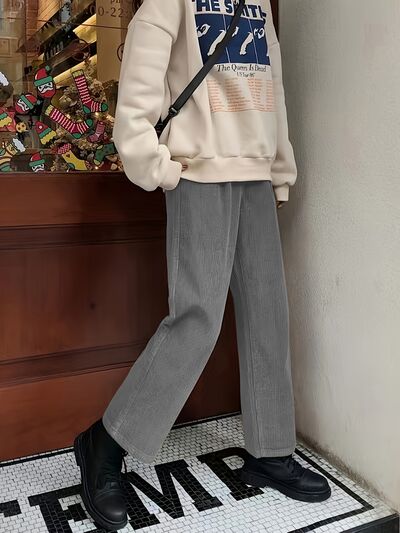 swvws Corduroy High Waist Cropped Straight Pants