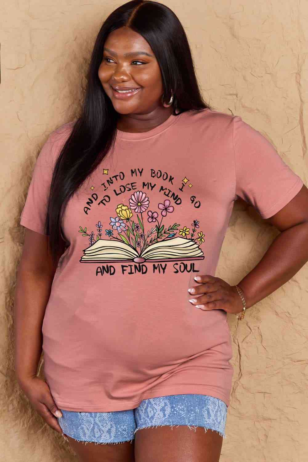 swvws Simply Love Full Size Book & Flower Graphic Cotton Tee