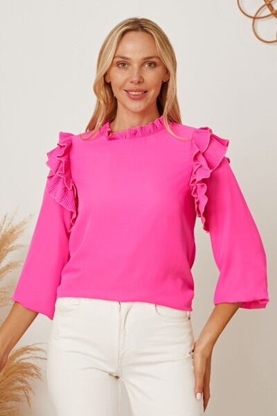 swvws Frill Ruffled Three-Quarter Sleeve Blouse