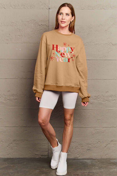 swvws Simply Love Full Size HAPPY NEW YEAR Round Neck Sweatshirt