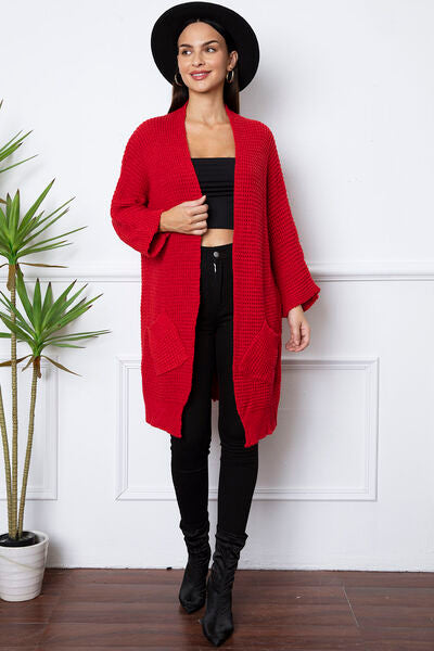 swvws Open Front Long Sleeve Longline Cardigan with Pockets