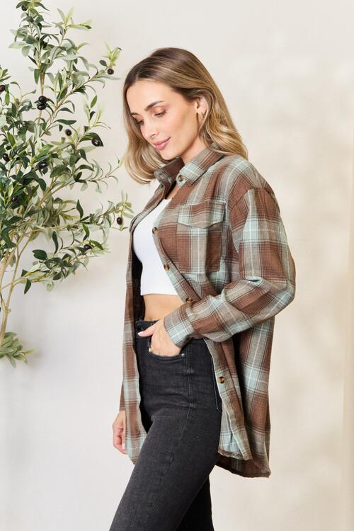 swvws Double Take Plaid Dropped Shoulder Shirt