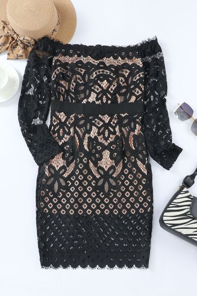 swvws Off-Shoulder Long Sleeve Lace Dress