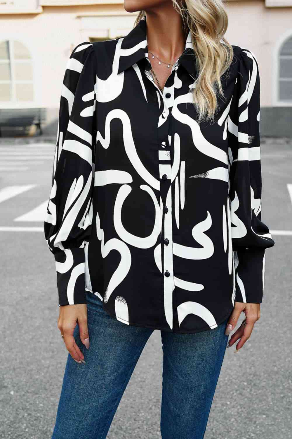 swvws Printed Lantern Sleeve Shirt