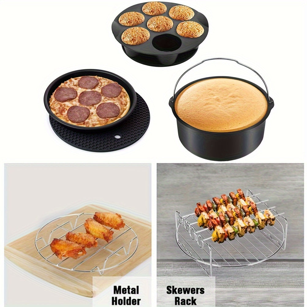 11pcs/set 8 Inch Air Fryer Accessories Kit - BPA Free, Dishwasher Safe, Nonstick Coating, Compatible with 3.7QT-6.8QT Deep Air Fryers, Includes Recipes Cookbook