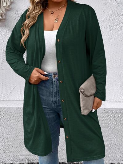 swvws Plus Size Button Up Long Sleeve Cardigan