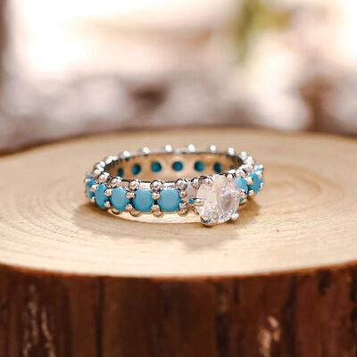 swvws Inlaid Artificial Turquoise Zircon 925 Sterling Silver Ring