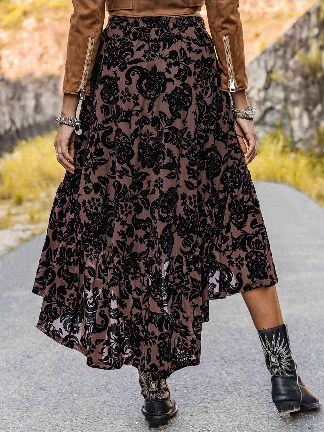 swvws Printed Ruffled Midi Skirt