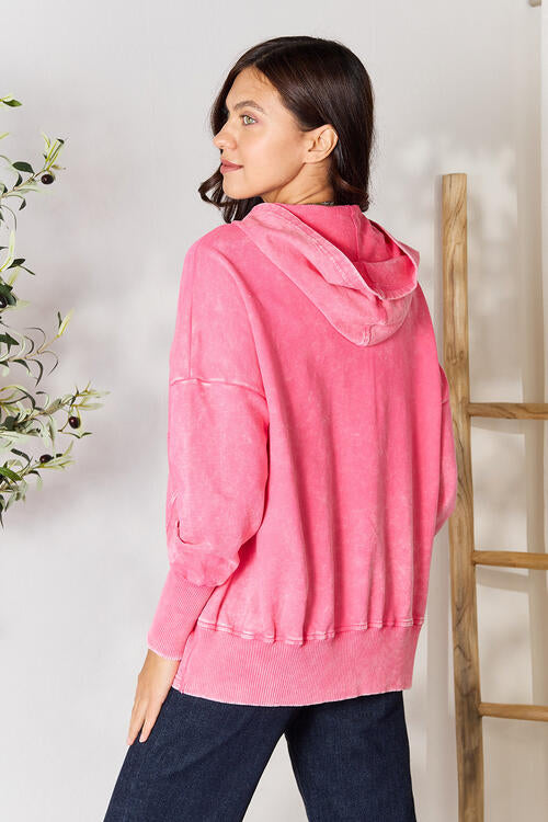 swvws Zenana Half Snap Long Sleeve Hoodie with Pockets