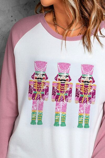 swvws Nutcracker Sequin Round Neck Long Sleeve T-Shirt