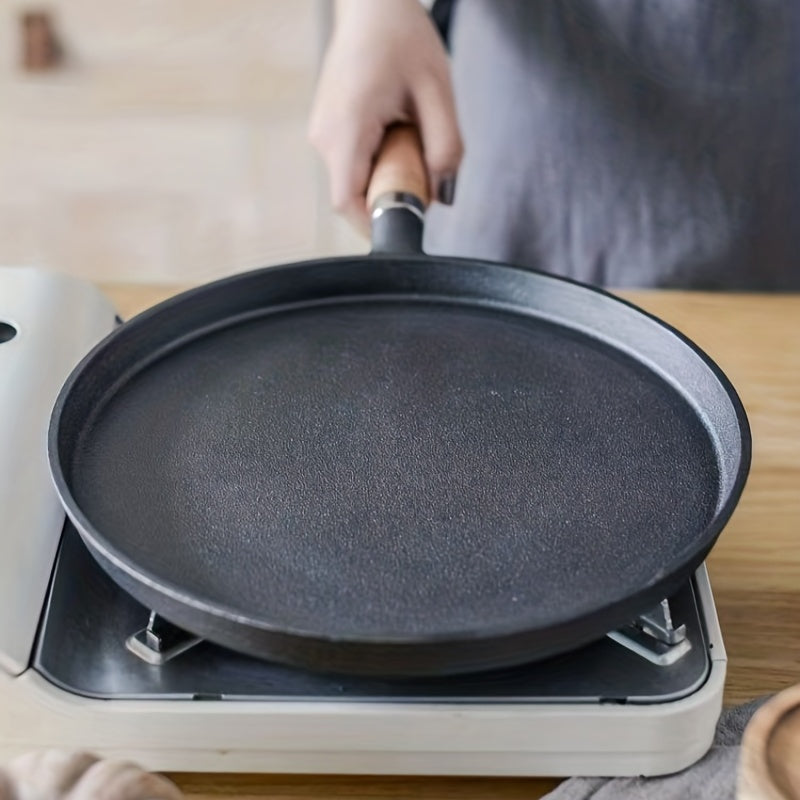 1pc 10.24inch Cast Iron Frying Pan With Wodden Handle Nonstick Omelet Pan Kitchen Cooking Skillet Pancake Crepe Maker Flat Pan Griddle Breakfast Omelet Baking Pans