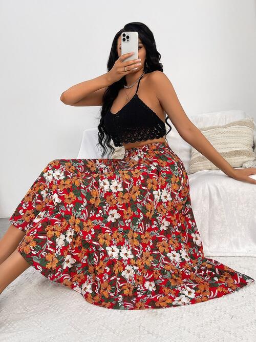 swvws Printed Ruffle Hem Midi Skirt