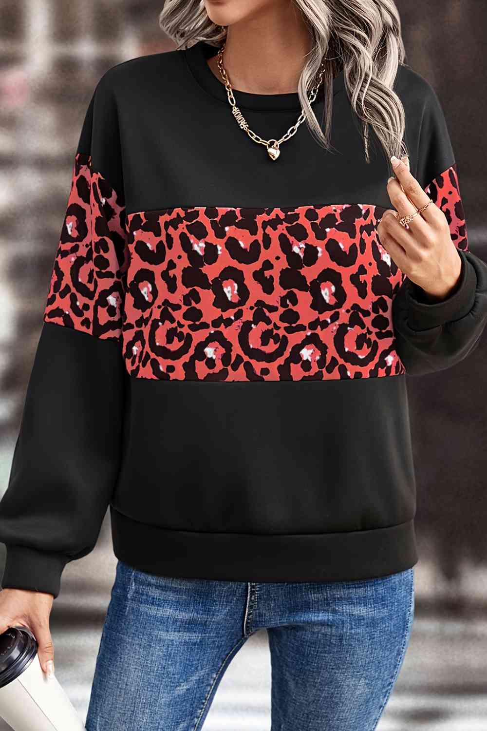 swvws Leopard Dropped Shoulder Sweatshirt