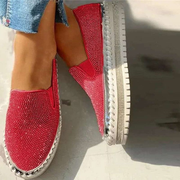 swvws - Silver Casual Patchwork Rhinestone Round Comfortable Out Door Flats Shoes