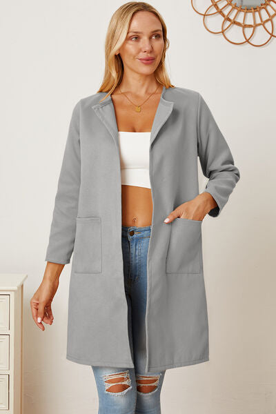 swvws Open Front Pocketed Long Sleeve Coat