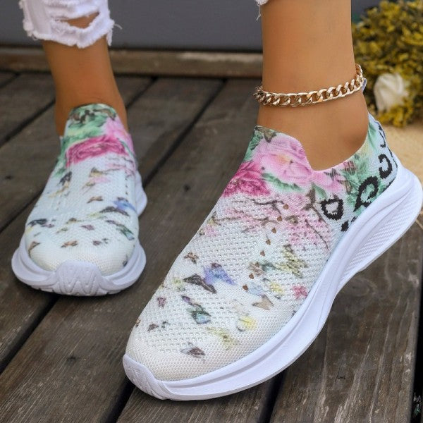 swvws - White Casual Patchwork Printing Round Mesh Breathable Comfortable Out Door Shoes