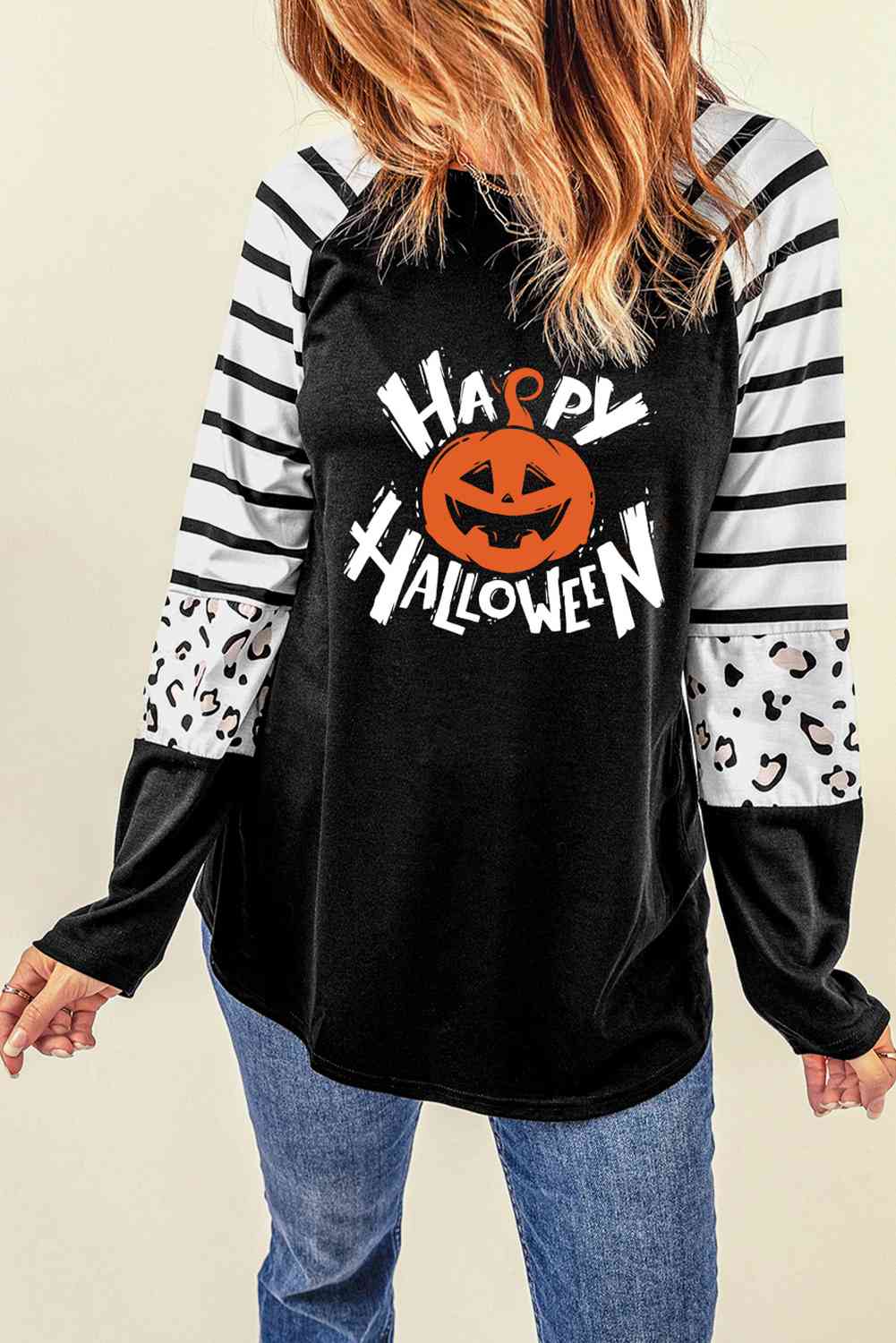 swvws HAPPY HALLOWEEN Graphic Long Sleeve T-Shirt