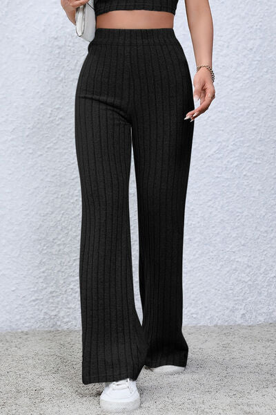 swvws Basic Bae Full Size Ribbed High Waist Flare Pants