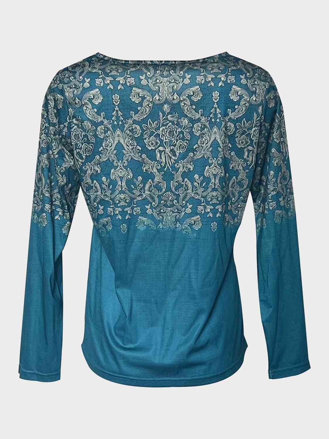 swvws Printed Notched Long Sleeve T-Shirt