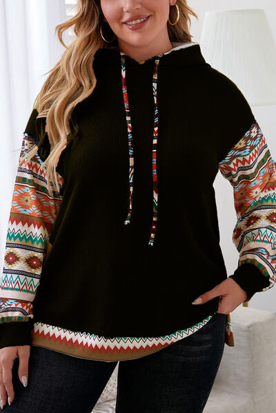 swvws Plus Size Waffle-Knit Geometric Dropped Shoulder Hoodie