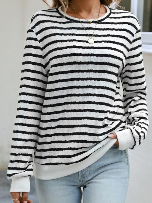 swvws Striped Round Neck Long Sleeve Top