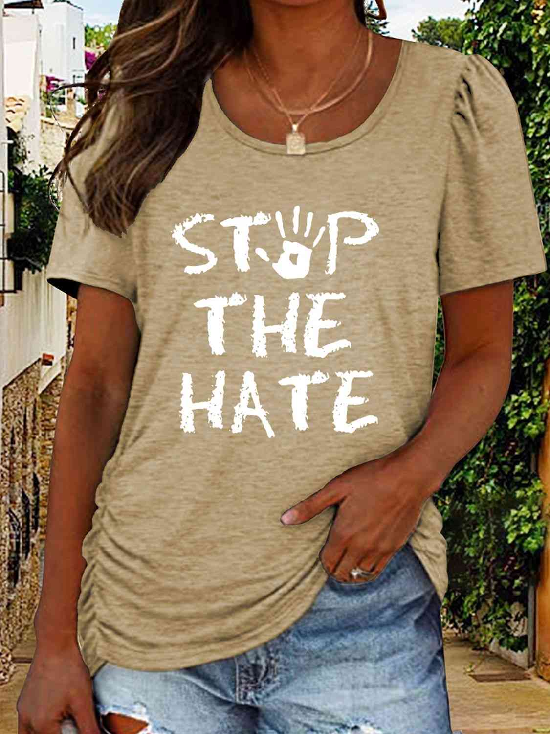 swvws Round Neck Short Sleeve STOP THE HATE Graphic T-Shirt