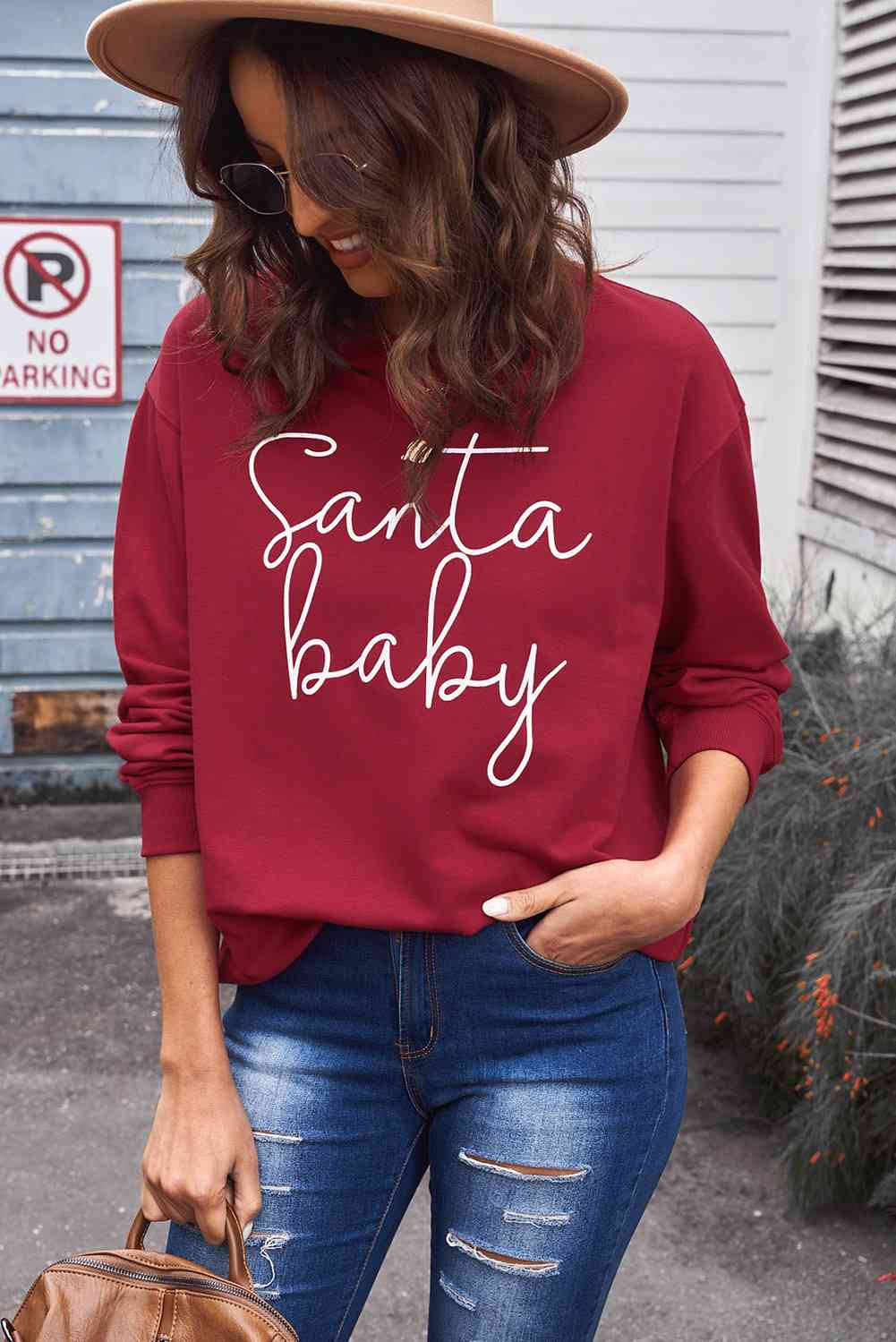 swvws Christmas SANTA BABY Graphic Sweatshirt