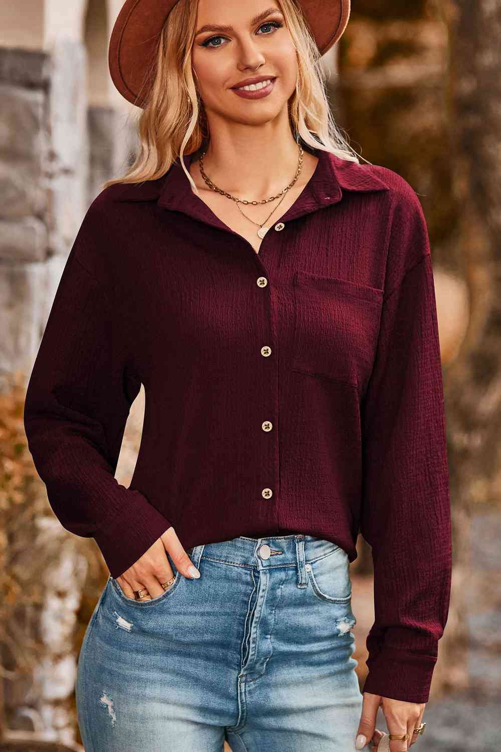 swvws Twisted Collared Neck Long Sleeve Shirt