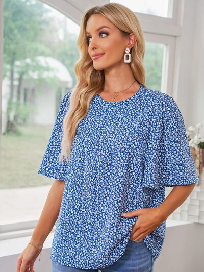 swvws Floral Round Neck Half Sleeve Blouse