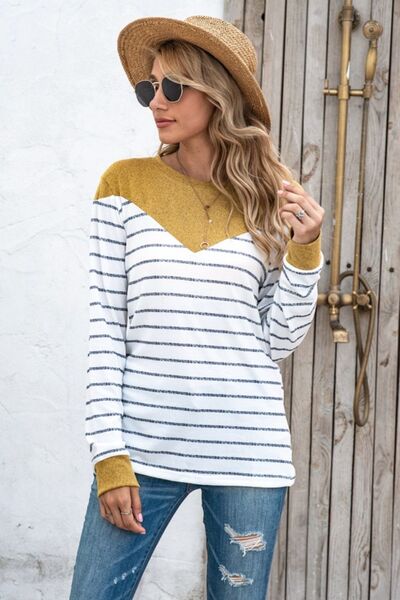 swvws Striped Round Neck Long Sleeve T-Shirt