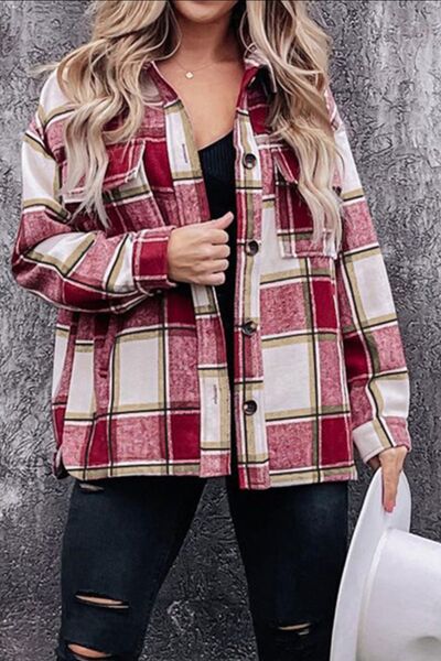 swvws Plaid Pocketed Dropped Shoulder Coat