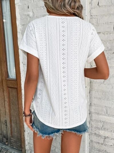 swvws Eyelet Round Neck Short Sleeve T-Shirt